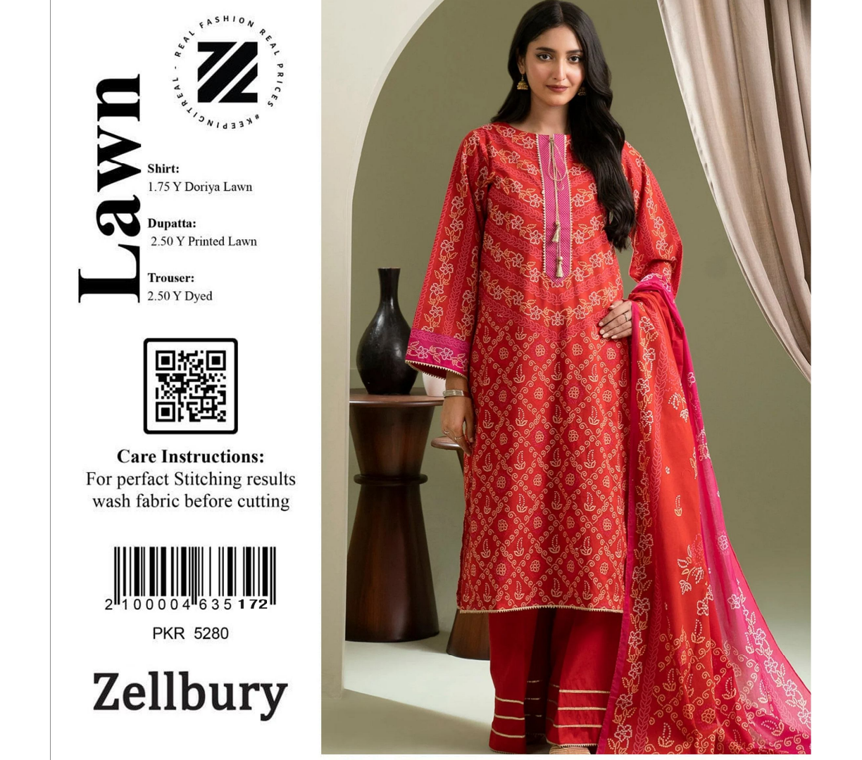 Zellbury Doriya Lawn 3 Pcs Unstitched Collection D.C:- WUS25X30443