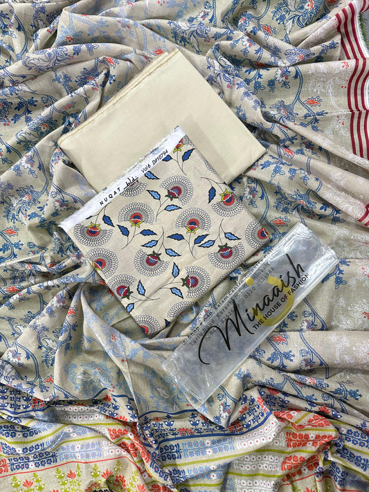 Minash D - 5 - 3PCs Unstitched Printed Lawn Collection
