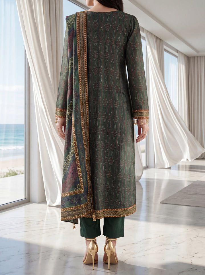 Fleur By Almeerah – Emerald Depth - Digital Chundri Lawn