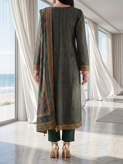 Fleur By Almeerah – Emerald Depth - Digital Chundri Lawn