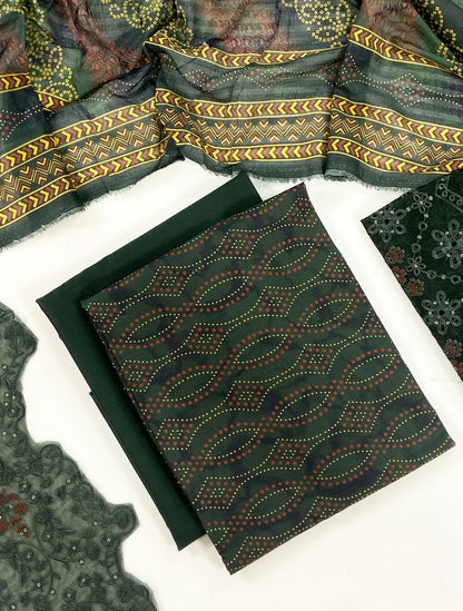 Fleur By Almeerah – Emerald Depth - Digital Chundri Lawn