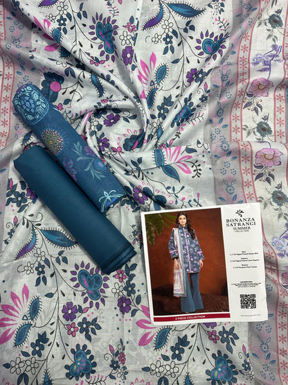 Bonanza Satrangi Bluey 3 PCs Doriya Lawn Unstitched Collection