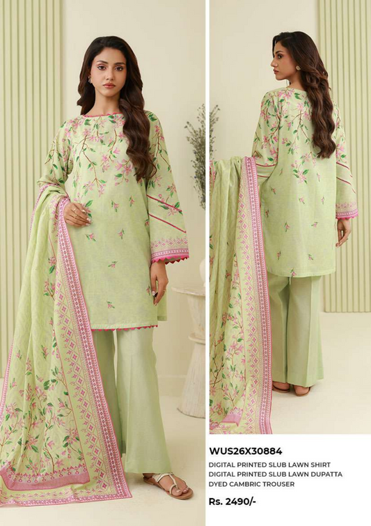 ZELLBURY Unstitched 3pcs Lawn Collection D.C:- WUS26X30884