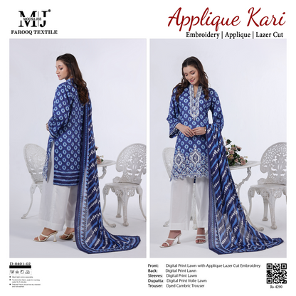 Luxury Summer Collection 
APPLIQUE KARI BY MOOSAJEE Design# D-0401-02
