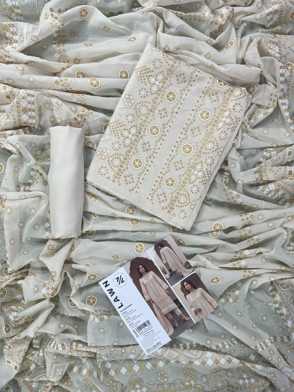 Zellbury D.C:-WUS26X30900 Glitter Paste Print Lawn 3Pcs Collection