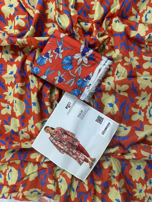 EGO ORANGE (S+D) UNSTITCHED 2PCS DIGITAL PRINTED LAWN COLLECTION