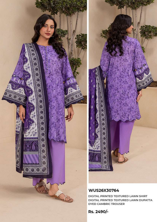 ZELLBURY Unstitched 3pcs Lawn Collection D.C:- WUS26X30764