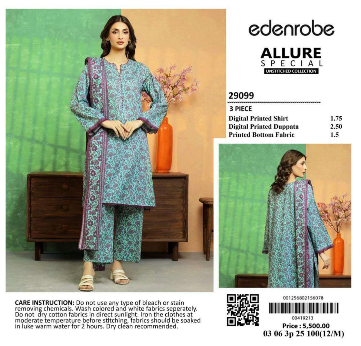 🌸 Edenrobe 🌸☀️ Summer Identic 2025 ☀️💎 3 Piece Unstitched Lawn 💎