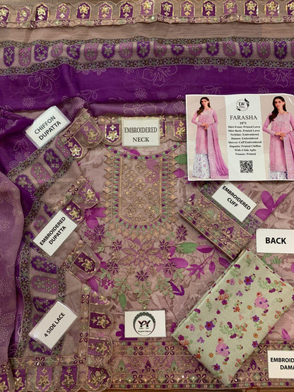 Farasha Elegant 3PC Unstitched Lawn Suit Collection