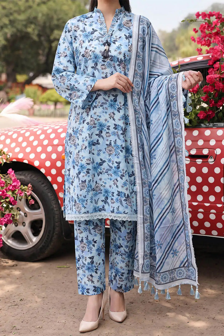 Floral Fusion By Almeerah D-4 -  3Pcs Printed Stripe Collection