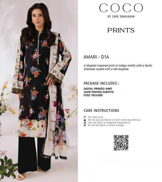 COCO Black-Cream 3 Piece Printed Lawn