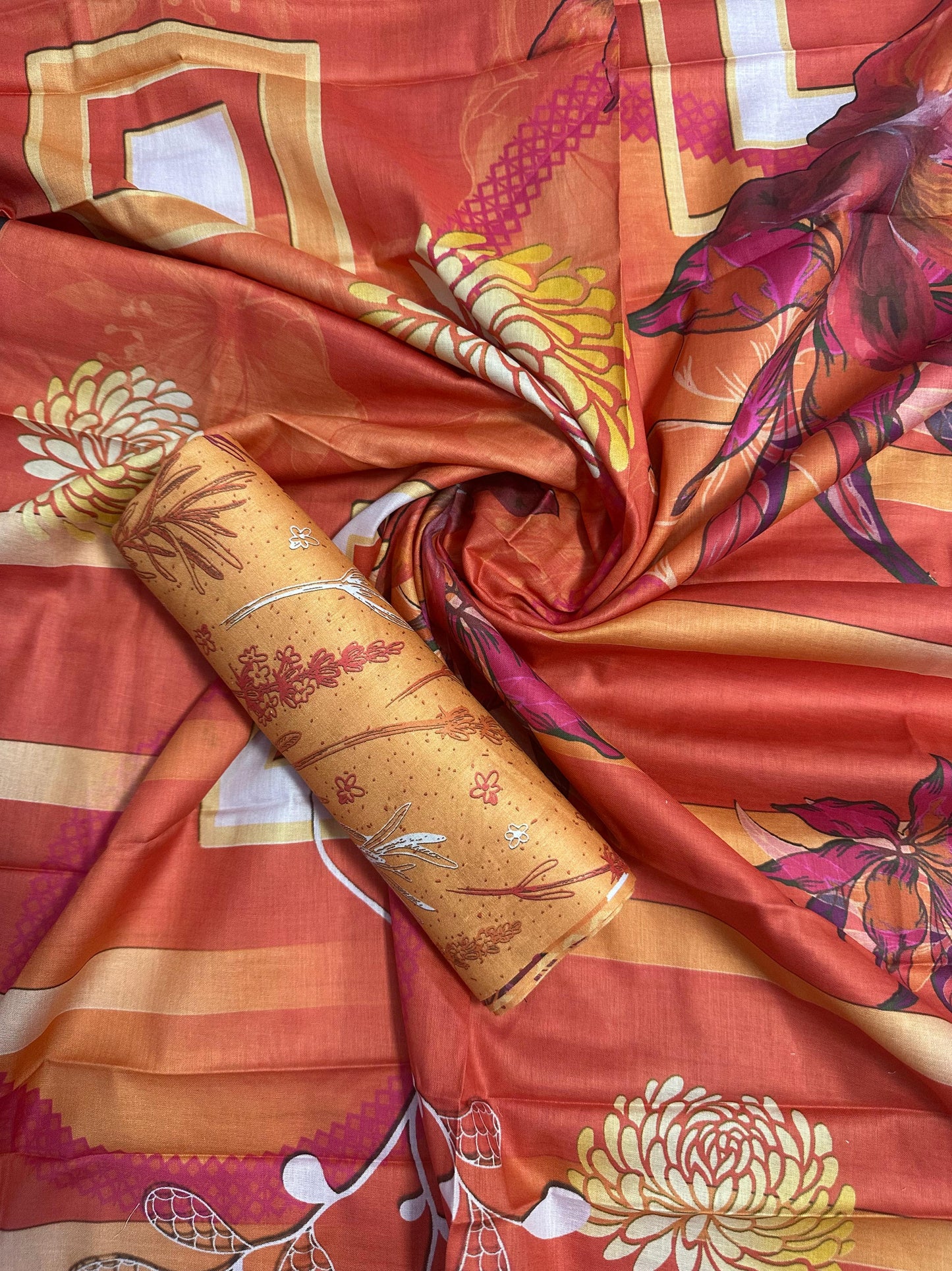 Baroque Orange (S+D) 2 PCs Unstitched Lawn Collection