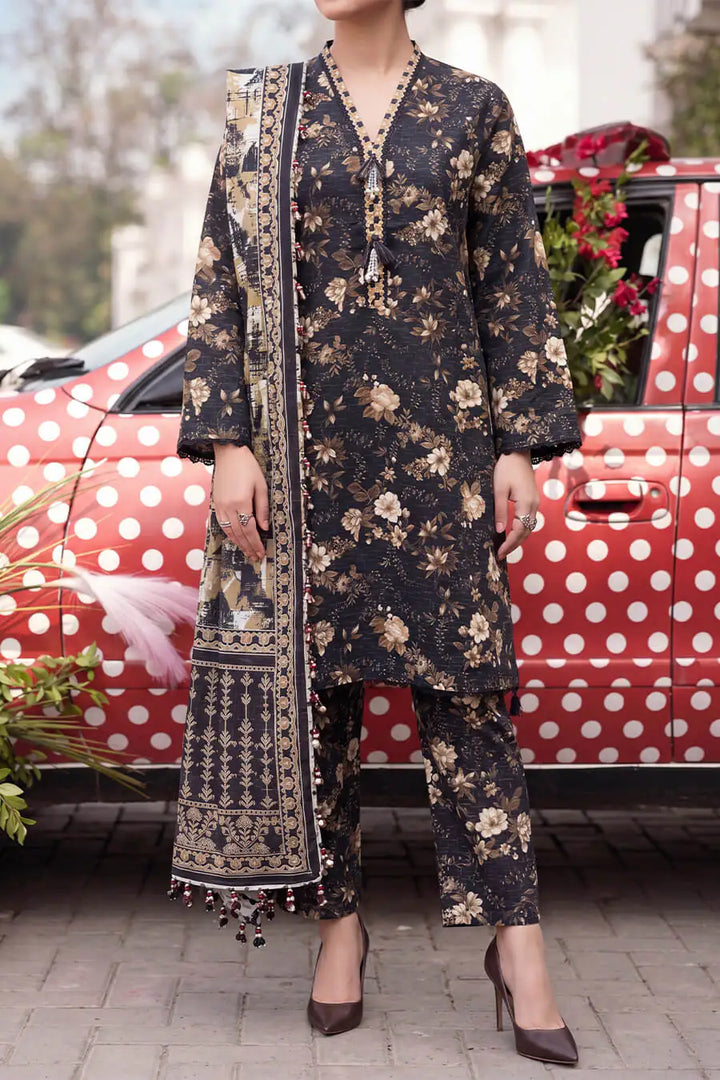Floral Fusion By Almeerah D-2 -  3Pcs Printed Stripe Collection