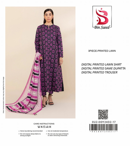 Binsaeed Unstitched Lawn 3 Pieces in Wholesale Price 🔥❤️