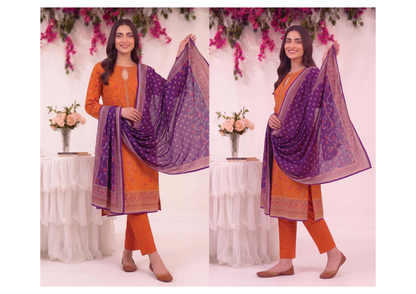 MJ D #A0401-3 – Gold Paste Printed Lawn 3Pcs Collection