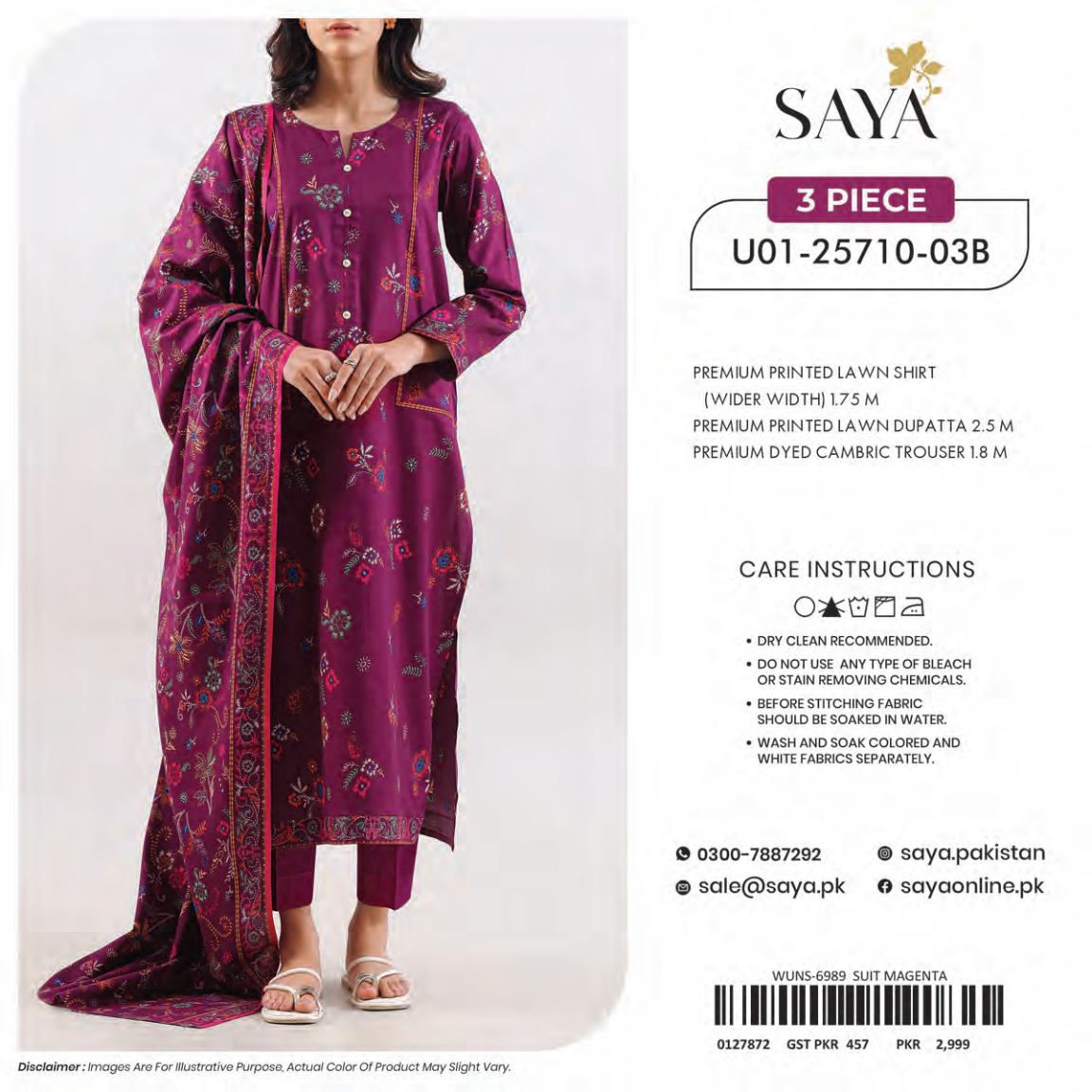 🔰💖 SAYA SUMMER COLLECTION 💖🔰 🌞👗 3 PIECE UNSTITCHED LAWN 👗🌞
U01-25710-03B