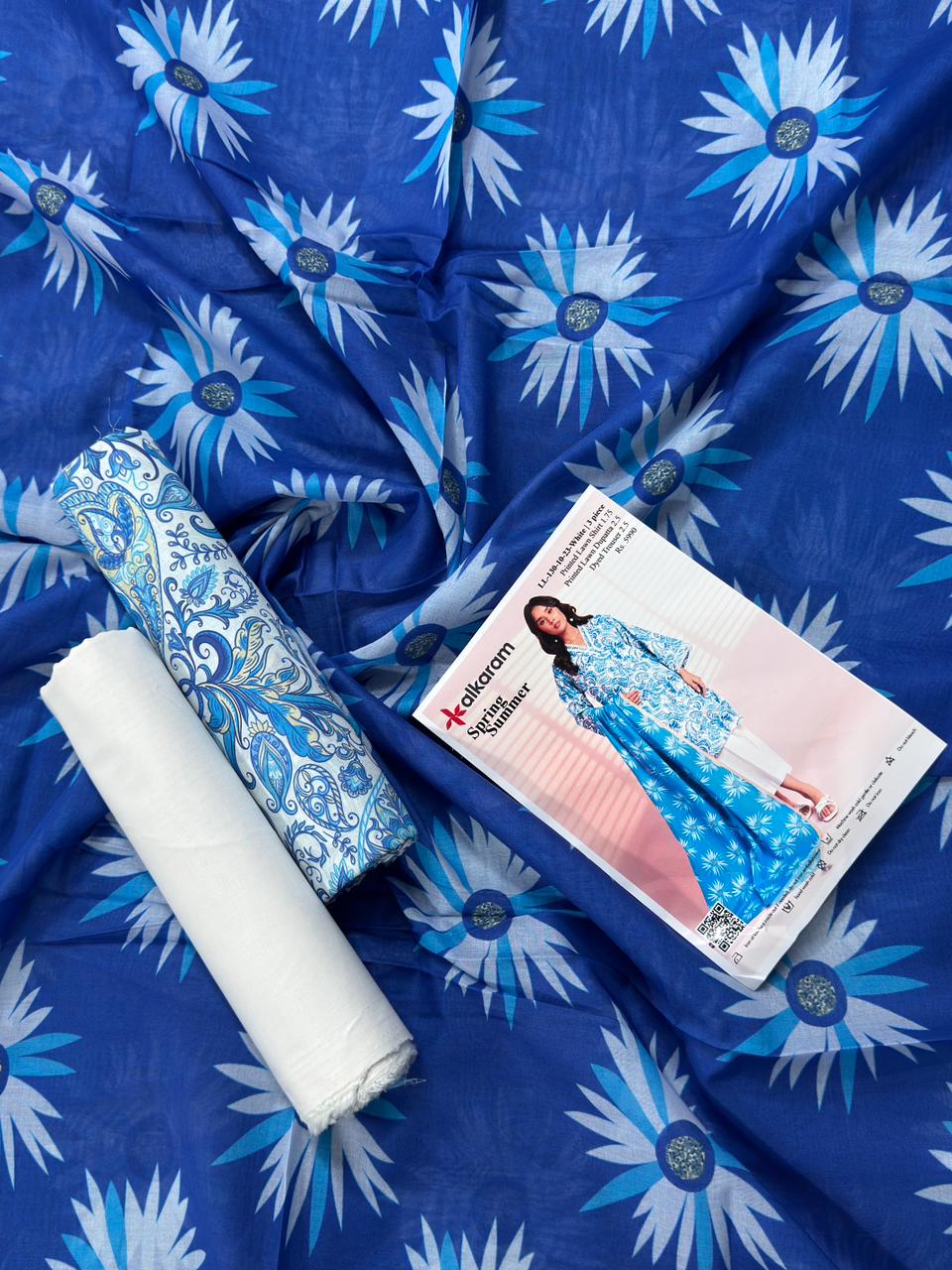 Alkaram 3 PCs White Printed Lawn Unstitched Collection