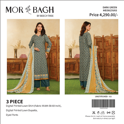 Mor Bagh By Beechtree Unstitched Lawn 3P ✨💜