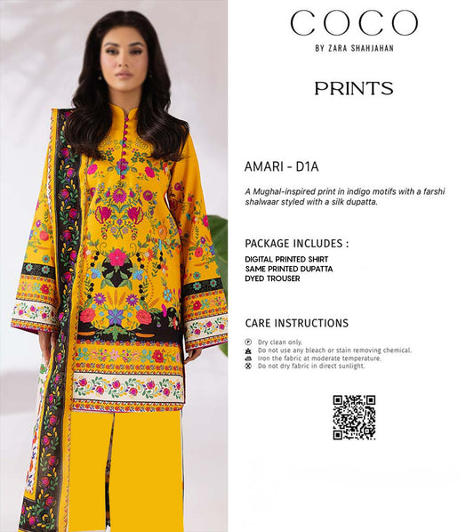 COCO Yellow 3 Piece Printed Lawn