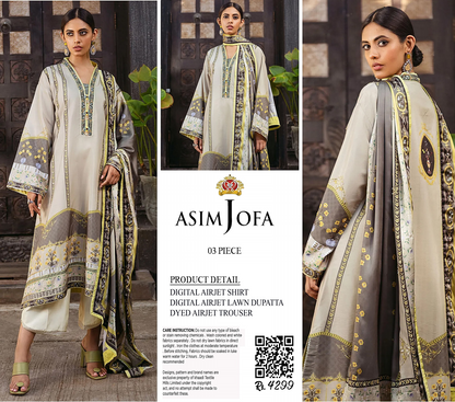Asim Jofa Unstitched Lawn Printed 3PC In Wholesale Price