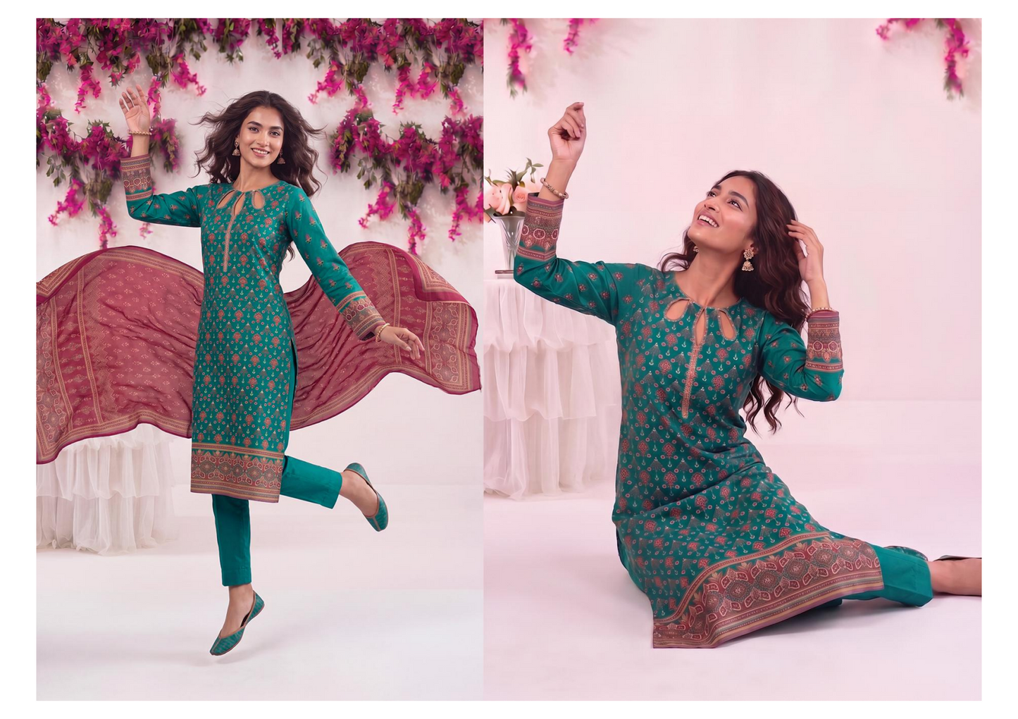 MJ D #A0401-1 – Gold Paste Printed Lawn 3Pcs Collection