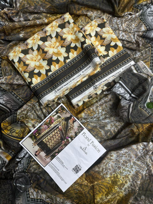 Floral Fusion By Almeerah D-11 -  3Pcs Printed Stripe Collection