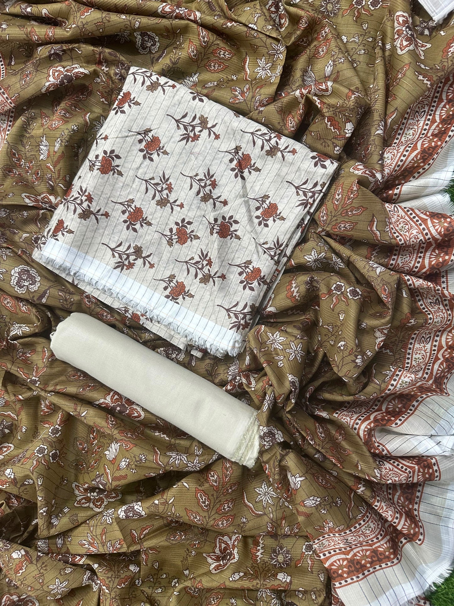 SAFINA BEIGE-BROWN PRINTED 3PCS