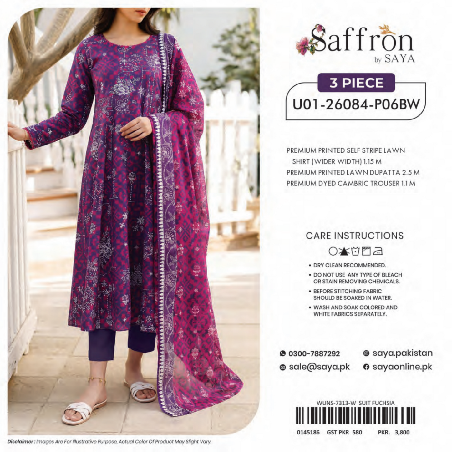 Saya 3 Piece Premium Lawn Collection D.C:U01-26084-P06BW