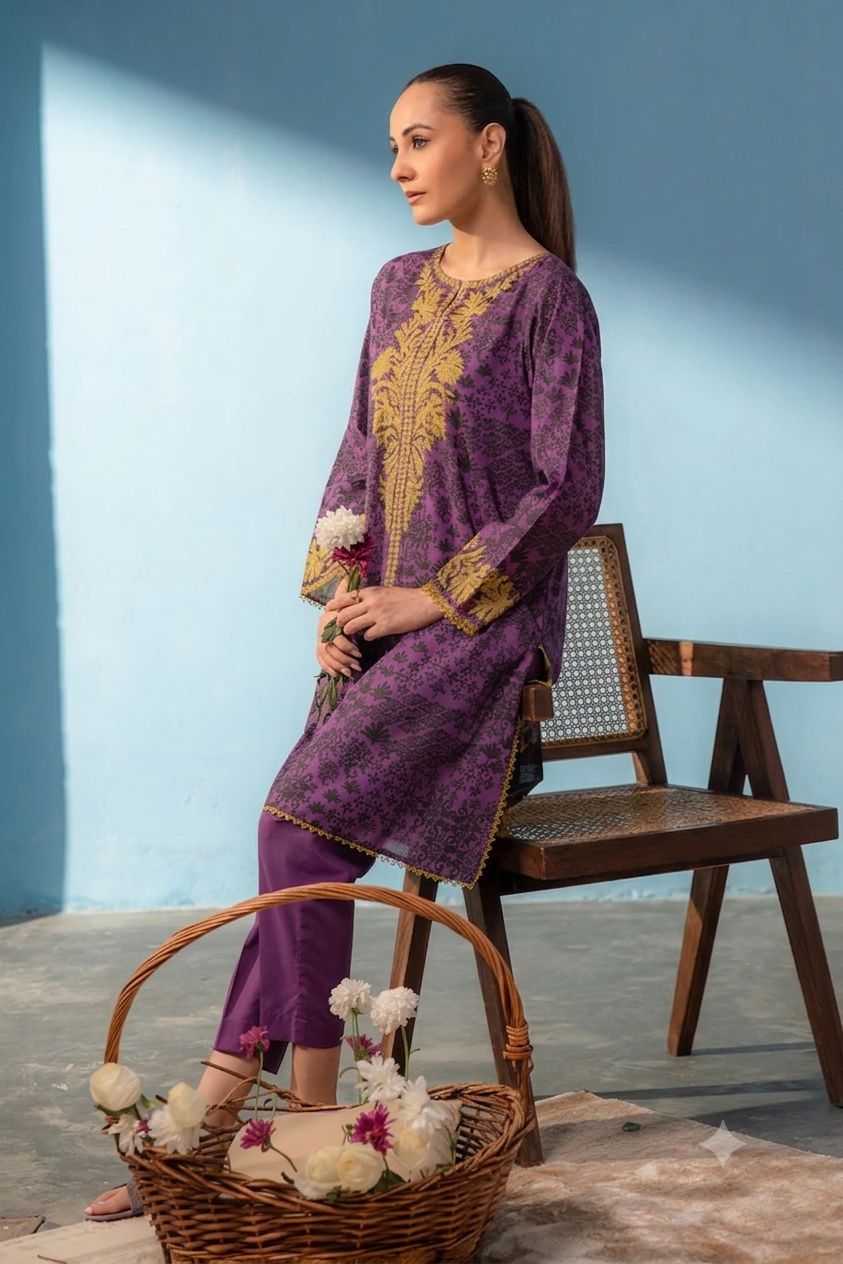 Ego Purple Printed Lawn Unstitched Shirt Piece