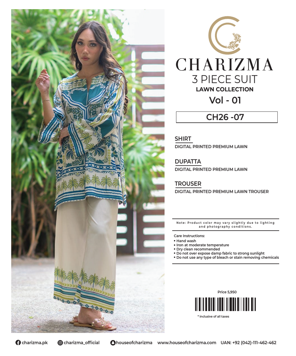 CHARIZMA LAWN UNSTITCHED COLLECTION – Vol 1_CH26-07