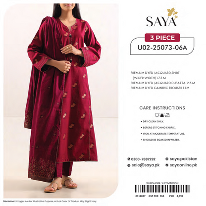 Saya Unstitched Jacquard 100% Original Cotton 3 PCs Suit In WHOLESALE PRICE 💯✨