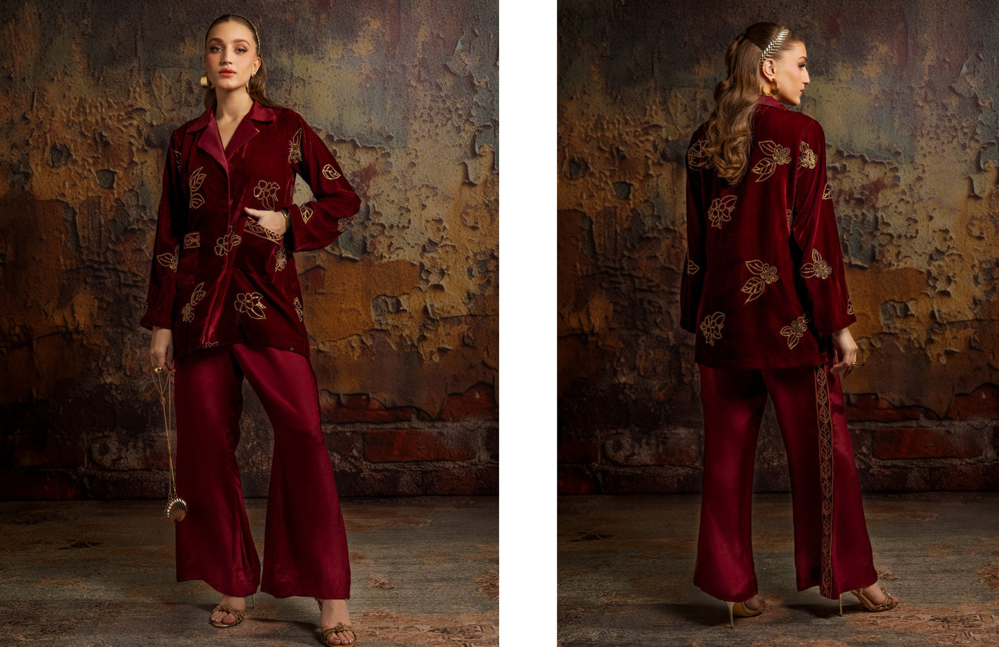 Merakish velvet Embroidered 3P