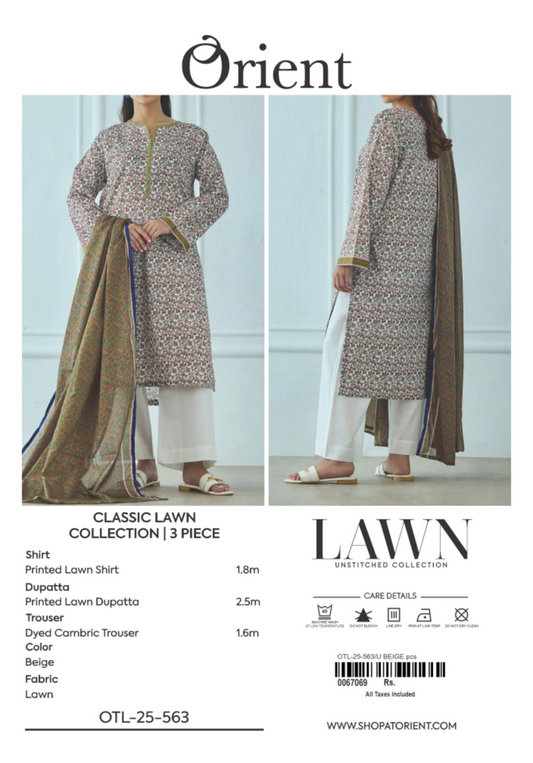 ✨ORIENT 100% ORIGINAL Unstitched Lawn 3 Piece✨ Design #OTL-25-563