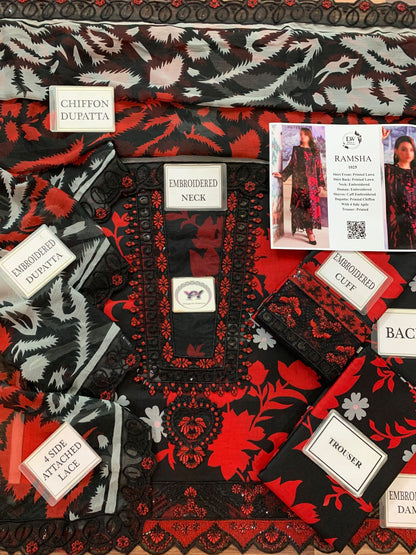RAMSHA Elegant 3PC Unstitched Lawn Suit Collection