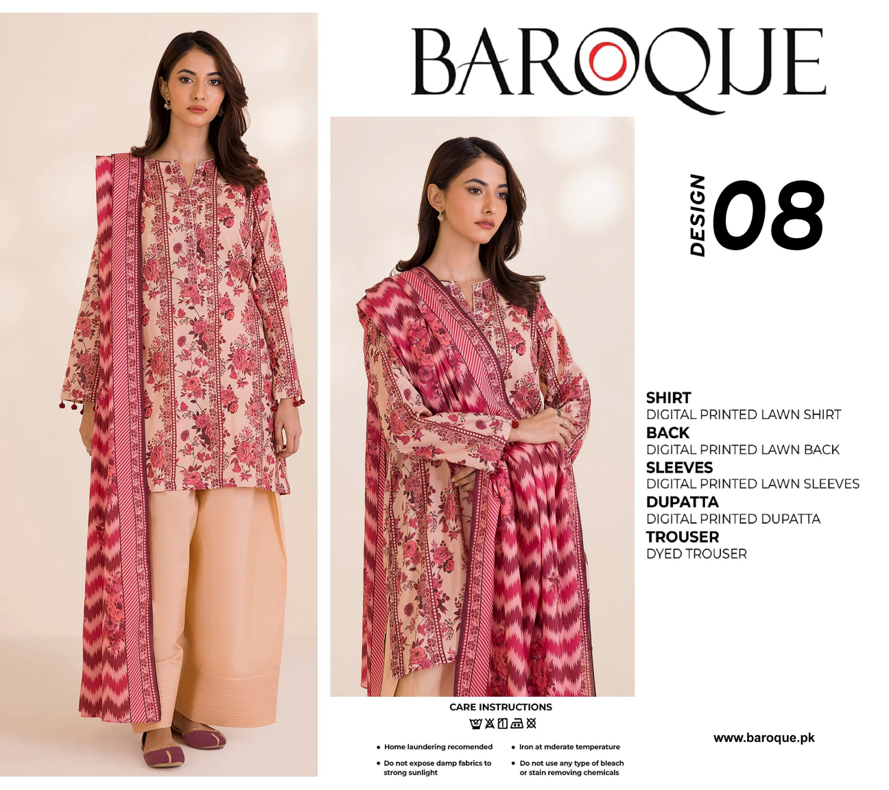 Baroque Peach D-08 Printed Lawn Collection