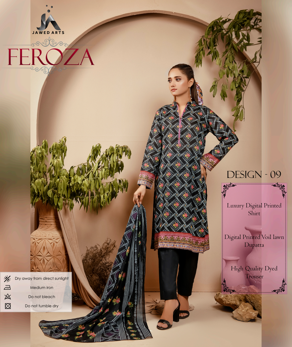 JAWED ARTS FEROZA –  3PC UNSTITCHED SUIT Design: 9