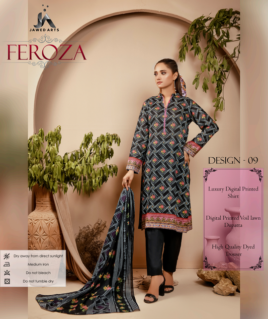 JAWED ARTS FEROZA –  3PC UNSTITCHED SUIT Design: 9