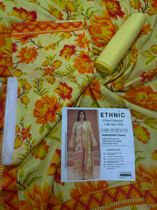 Ethnic Yellow Digital Printed Lawn Collection