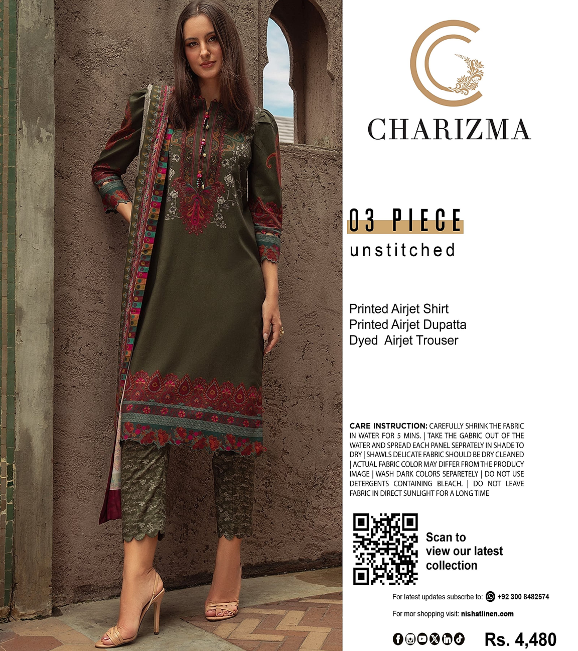 CHARIZMA LAWN COLLECTION 3 PIECE SUIT Design # 06