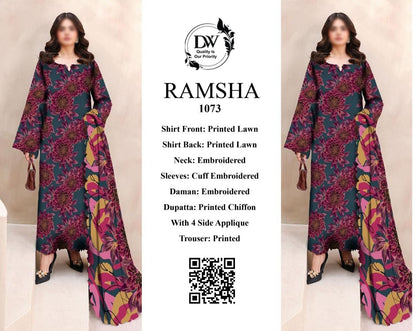 RAMSHA Elegant 3PC Unstitched Lawn Suit Collection