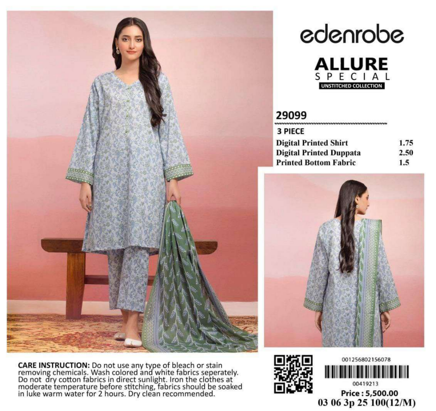 🌸 Edenrobe 🌸☀️ Summer Identic 2025 ☀️💎 3 Piece Unstitched Lawn 💎