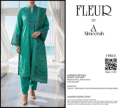 Fleur By Almeerah - Sea Glimmer – Digital Chundri Lawn