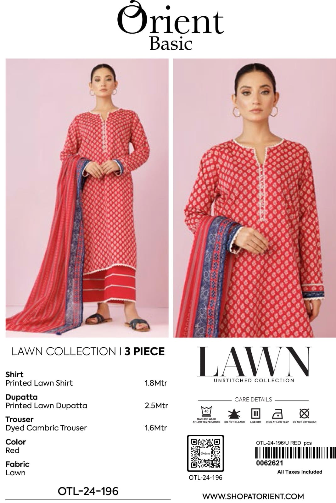 Orient Unstitched Lawn 3 Piece Collection D.C:- OTL-24-196