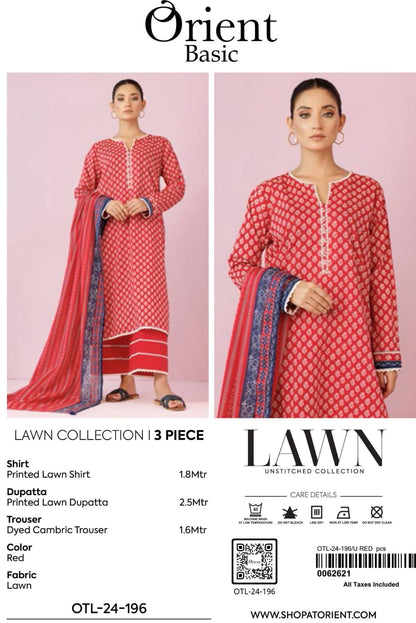 Orient Unstitched Lawn 3 Piece Collection D.C:- OTL-24-196
