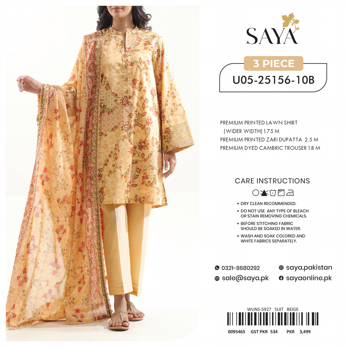 Saya Unstitched 100% Original LAWN 3P Suit In WHOLESALE PRICE 💯✨
