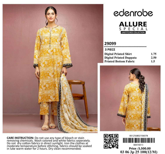 Edenrobe Yellow 3Pcs Lawn