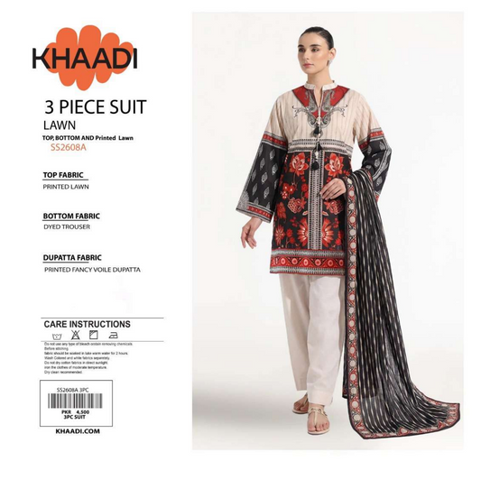 Khaadi Black-Beige SS2608A 3-Piece