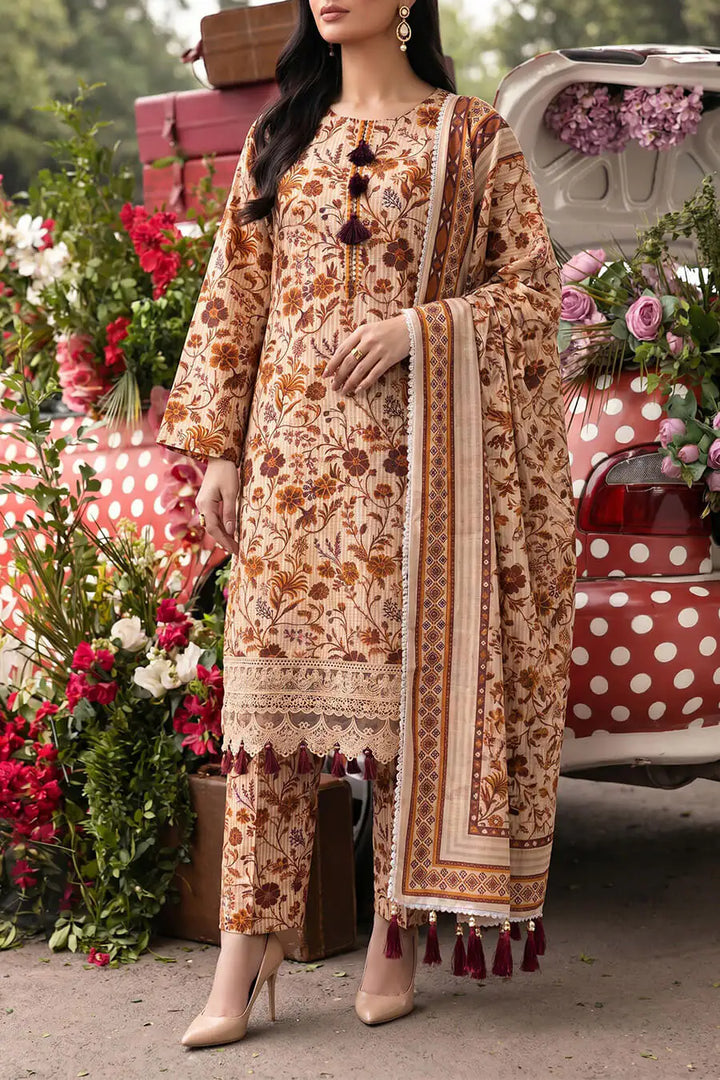Floral Fusion By Almeerah D-12 -  3 Pcs Printed Stripe Collection