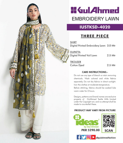 Gul Ahmed IUSTKSD-4020 Emb Lawn 3PCS