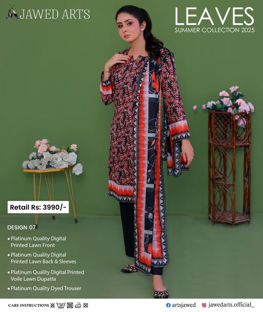 JAWED ARTS LEAVES –  3PC UNSTITCHED SUIT Design: 7